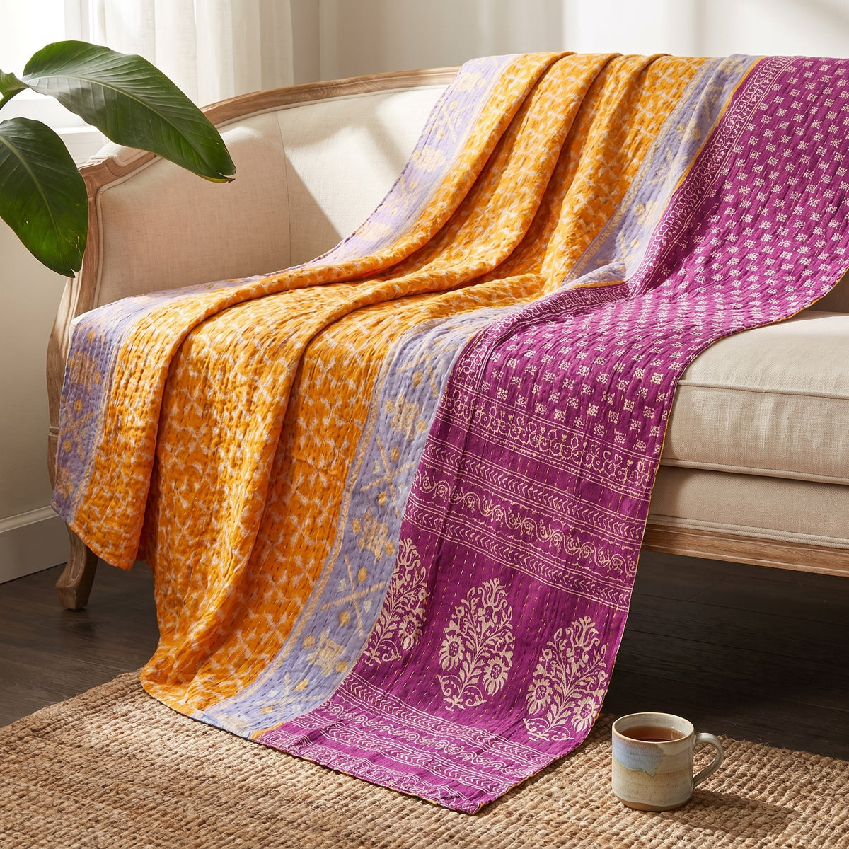 Quiet Passage Vintage Cotton Kantha Throw