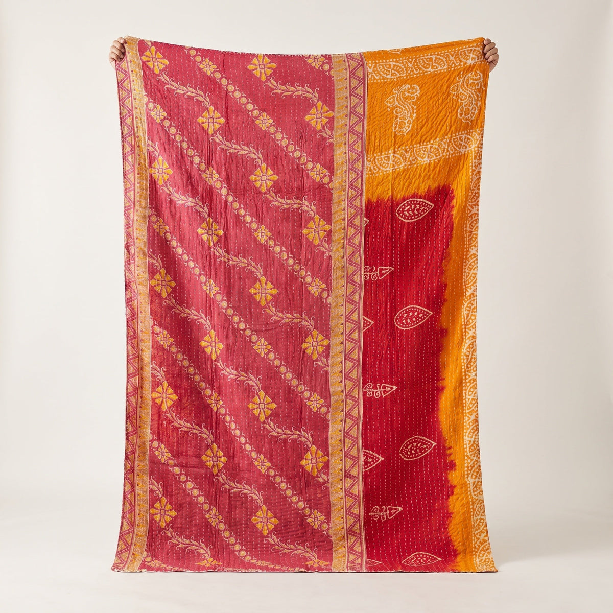 Reverse side 7 – Emerald Fern Vintage Cotton Kantha Throw