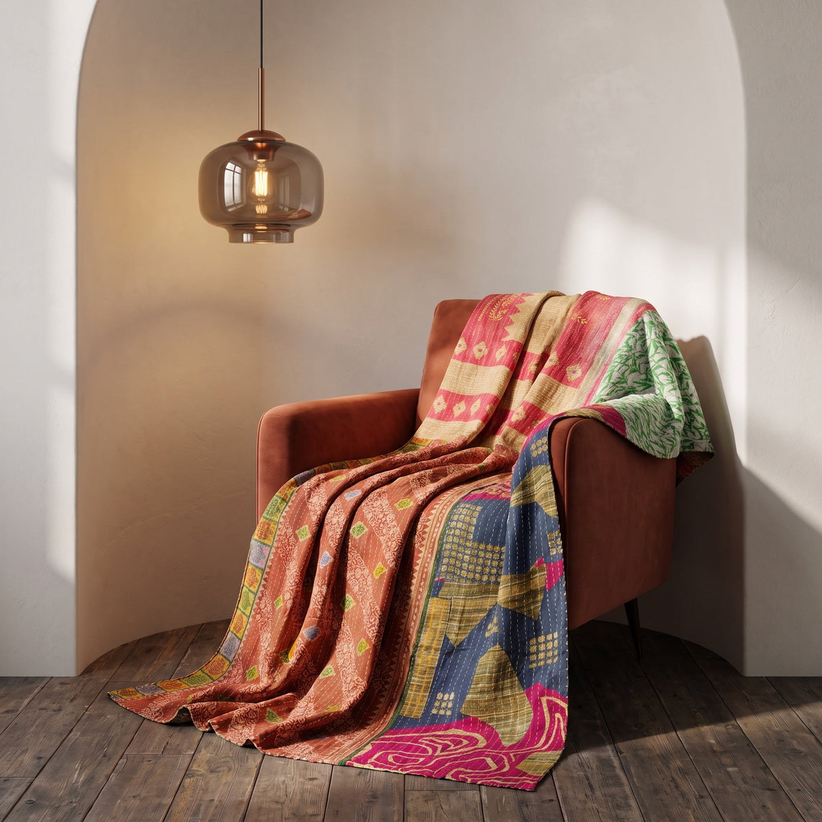 Reverse side 4 – Saffron Petal Vintage Cotton Kantha Throw