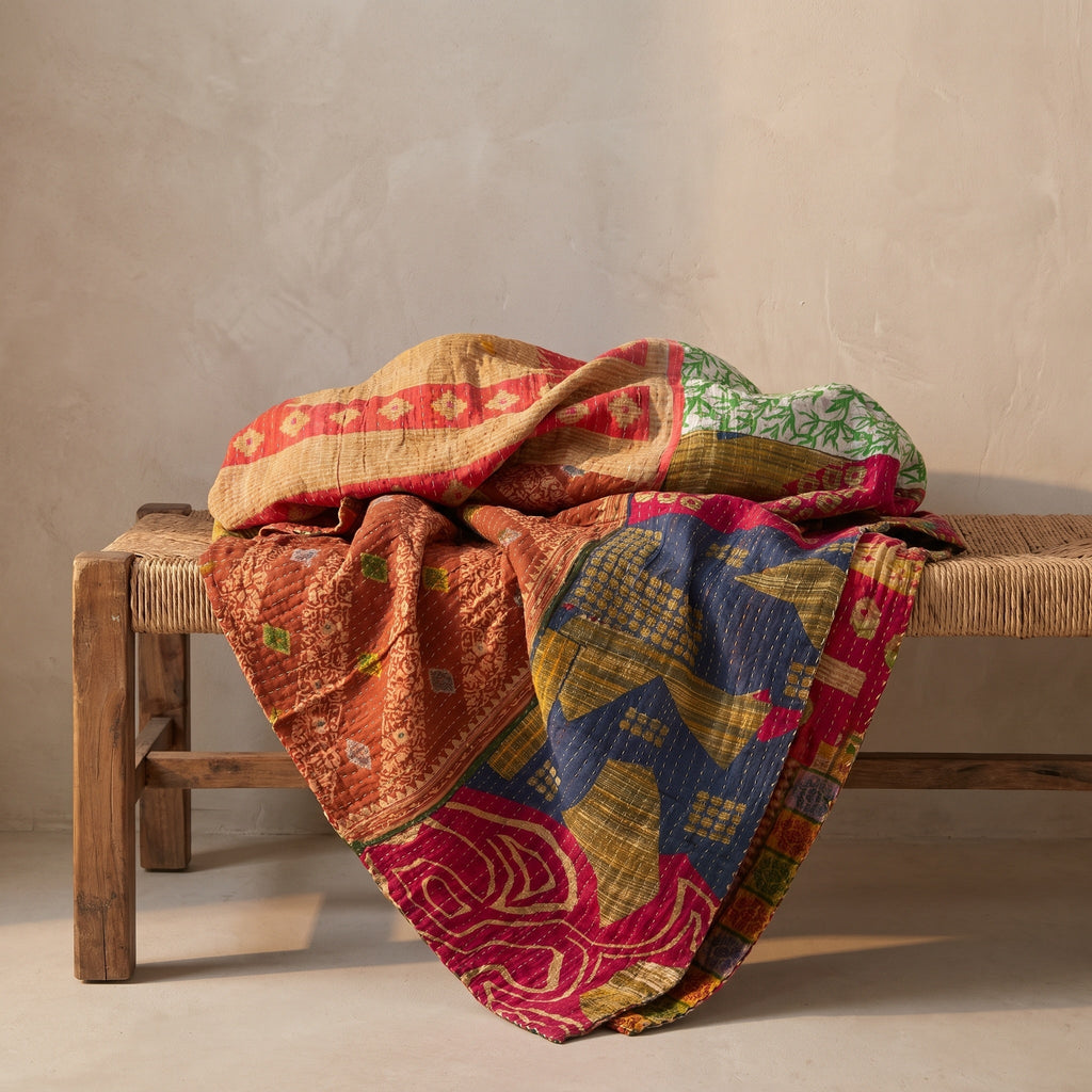 Reverse side 6 – Saffron Petal Vintage Cotton Kantha Throw