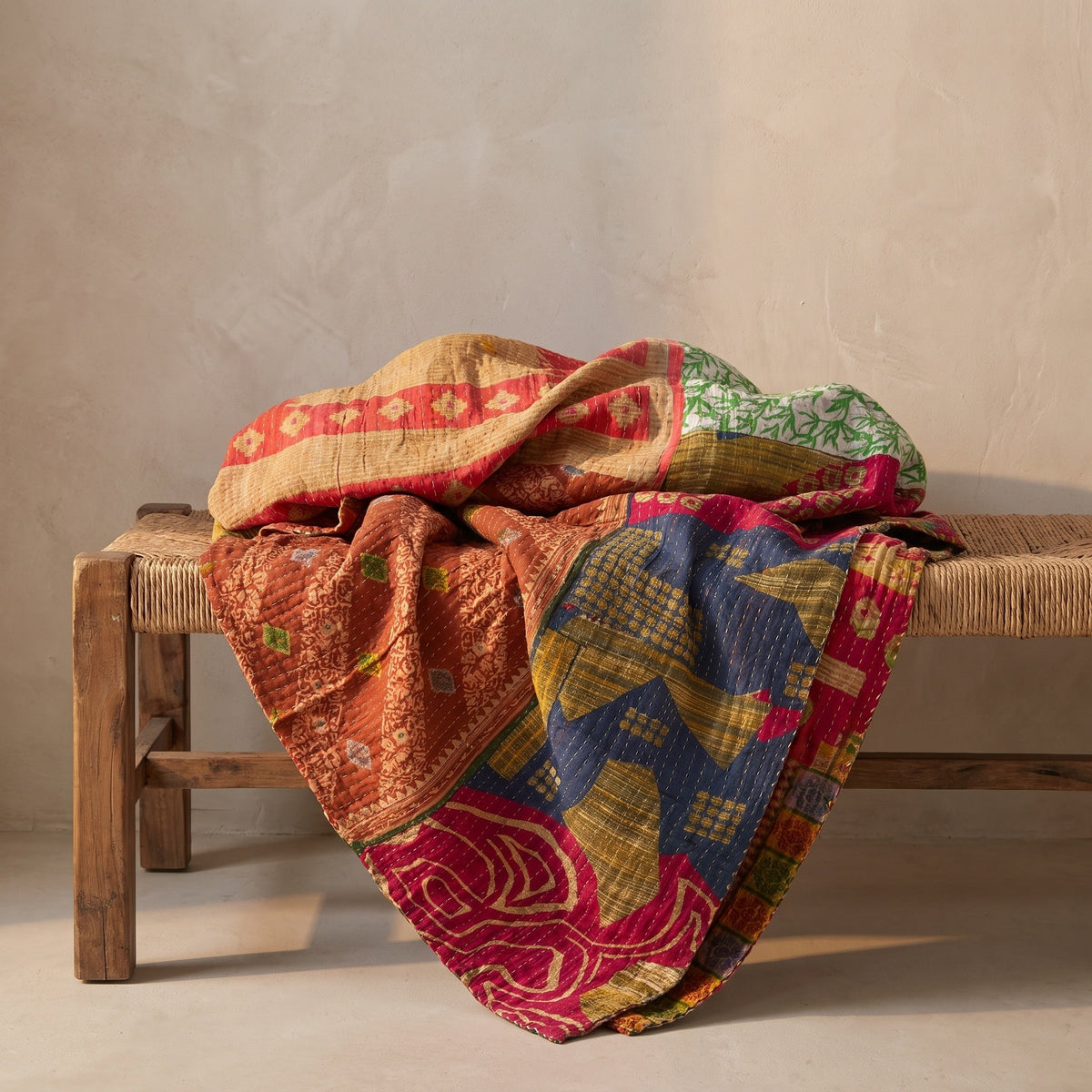 Reverse side 6 – Saffron Petal Vintage Cotton Kantha Throw