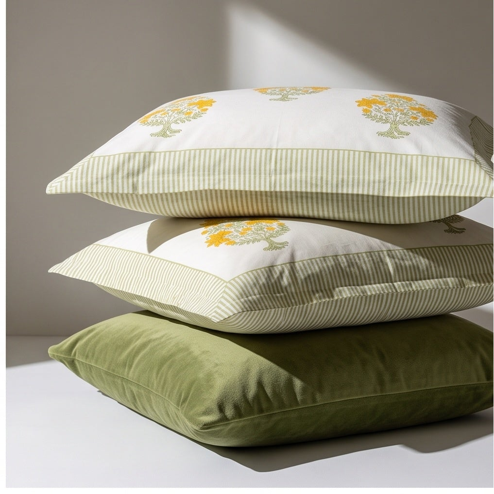 Azure Bloom Hand Block Printed King Bedsheet Set
