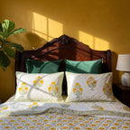 Azure Bloom Hand Block Printed King Bedsheet Set