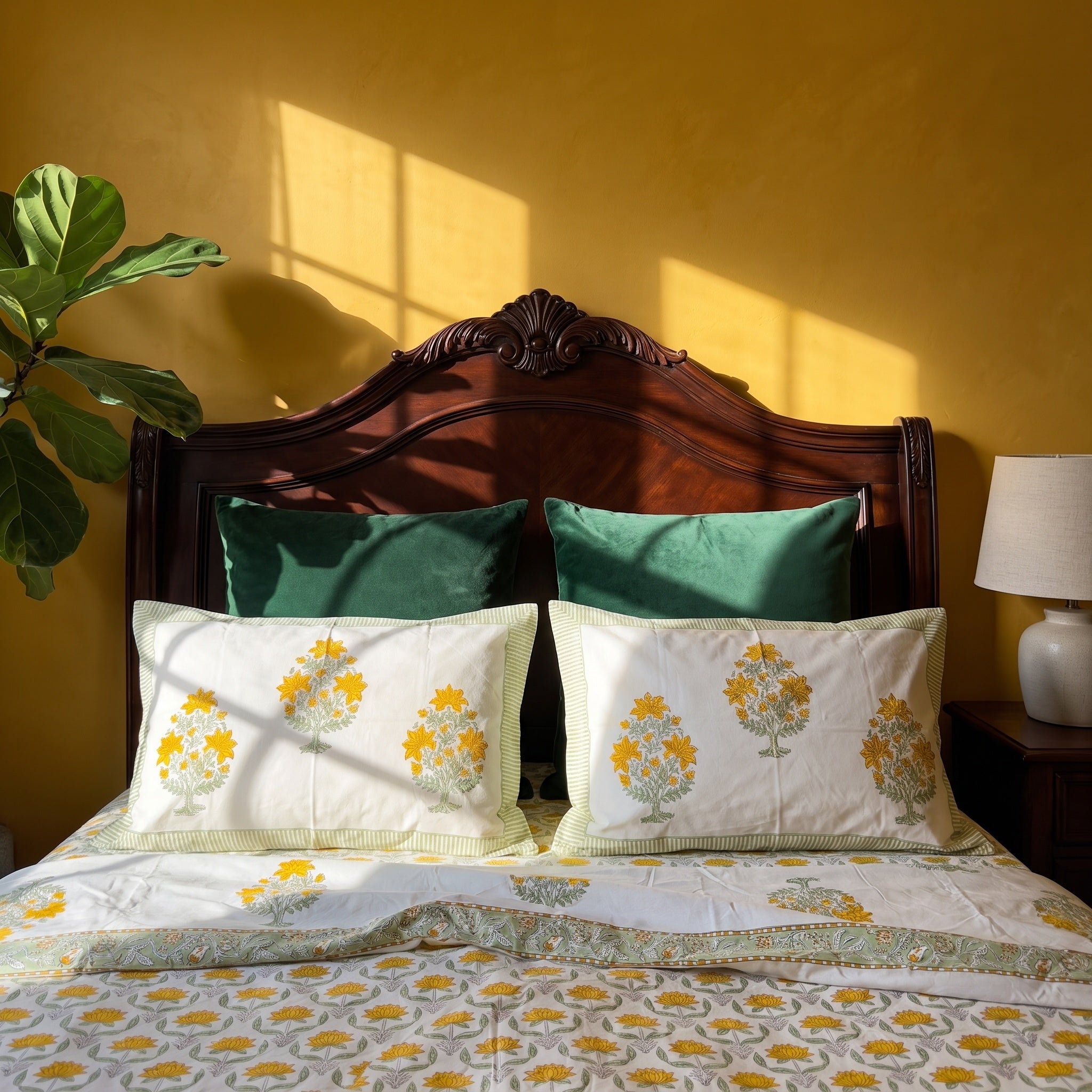 Azure Bloom Hand Block Printed King Bedsheet Set