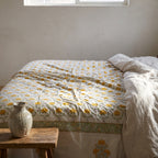 Azure Bloom Hand Block Printed King Bedsheet Set