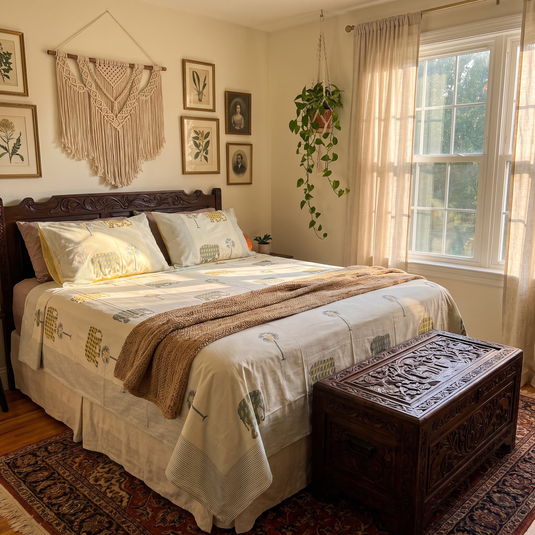 Dawn Indigo Hand Block Printed King Bedsheet Set