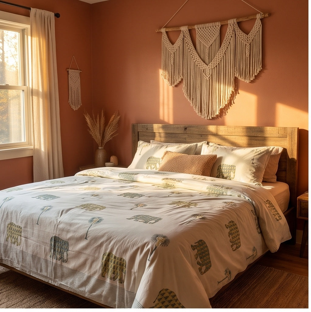 Dawn Indigo Hand Block Printed King Bedsheet Set