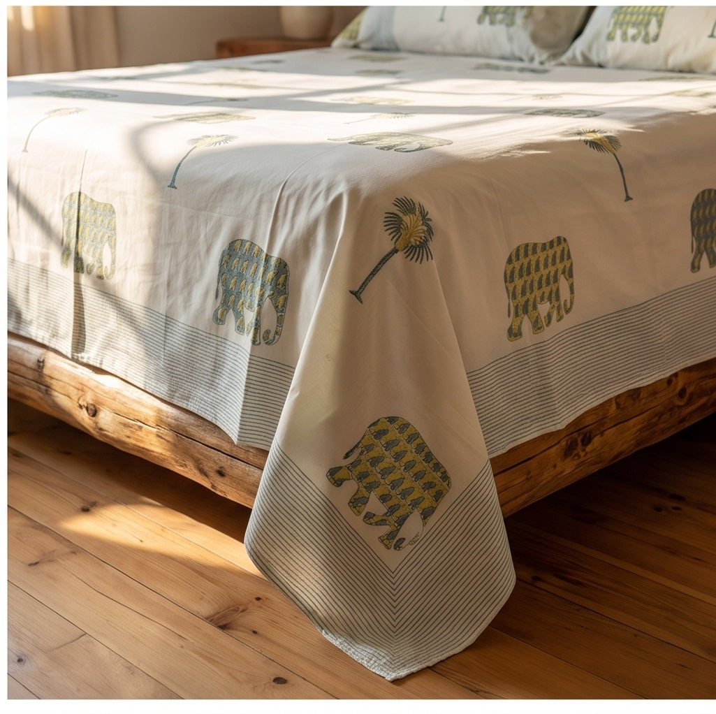 Dawn Indigo Hand Block Printed King Bedsheet Set
