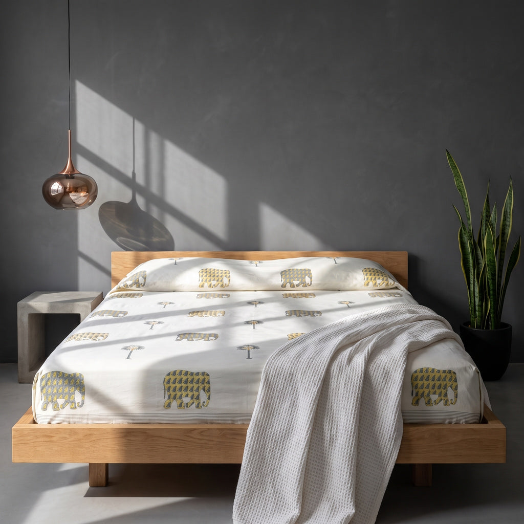 Dawn Indigo Hand Block Printed King Bedsheet Set