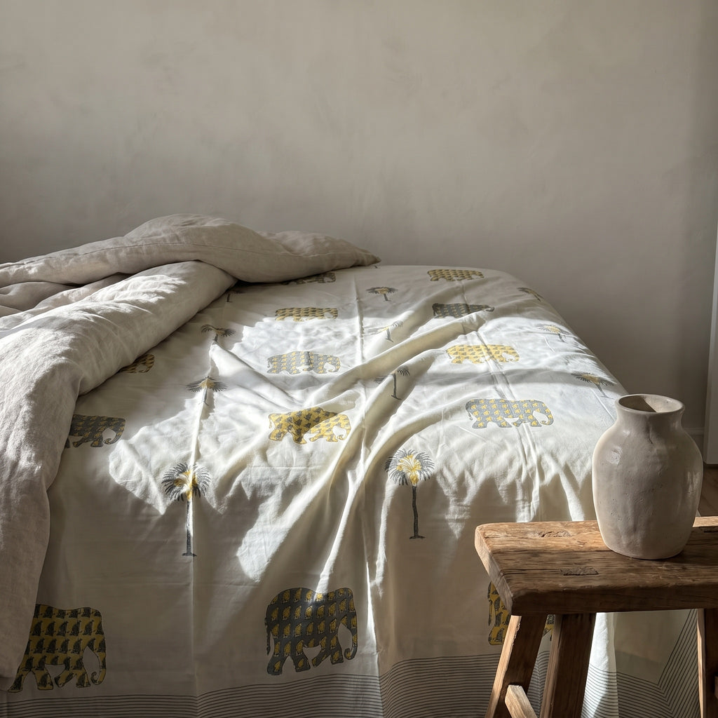 Dawn Indigo Hand Block Printed King Bedsheet Set