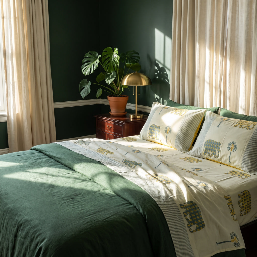 Dawn Indigo Hand Block Printed King Bedsheet Set