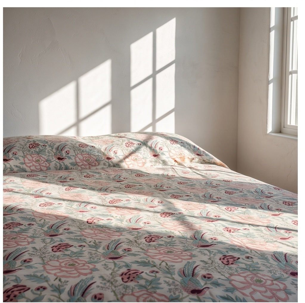 Dewy Fern Hand Block Printed KING Bedsheet