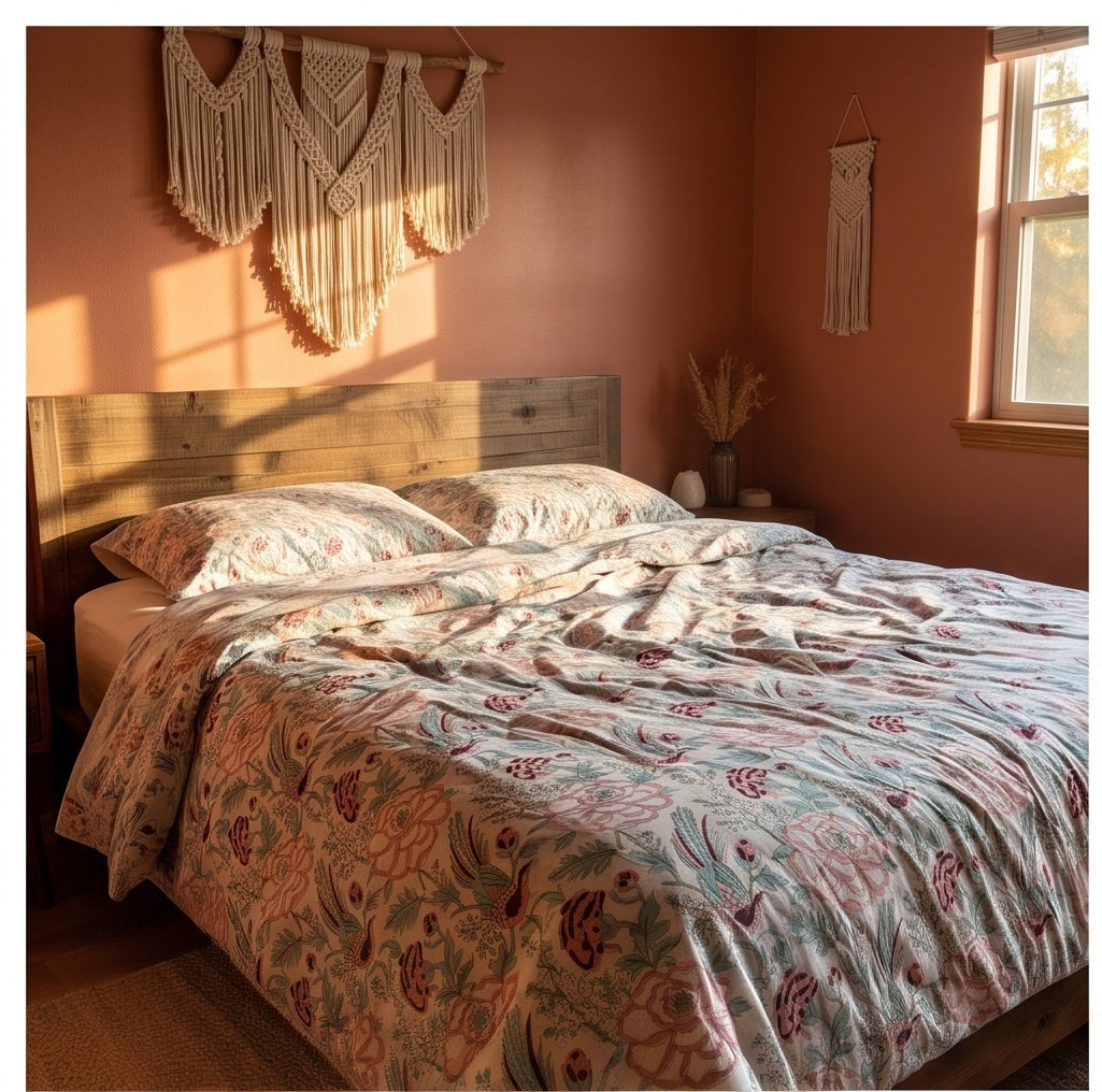 Dewy Fern Hand Block Printed KING Bedsheet