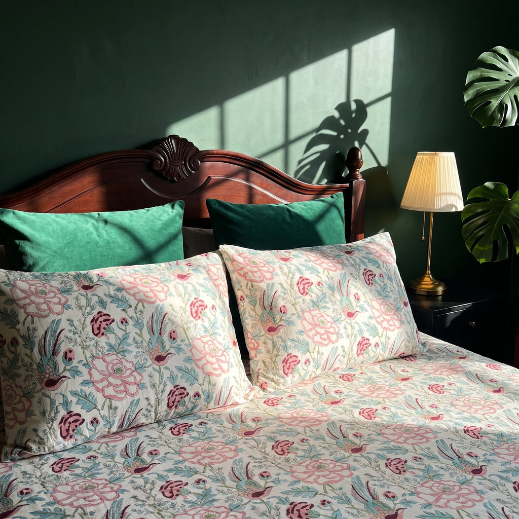 Dewy Fern Hand Block Printed KING Bedsheet