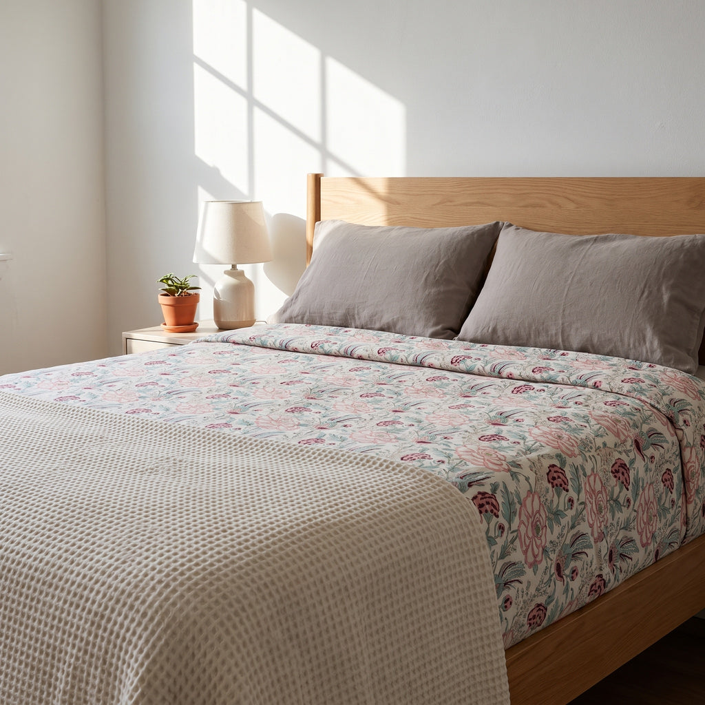 Dewy Fern Hand Block Printed KING Bedsheet