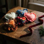 Examples of handcrafted cotton heart Christmas ornaments – random assortment pack of six
