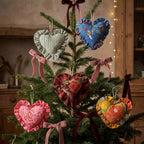 Examples of handcrafted cotton heart Christmas ornaments – random assortment pack of six