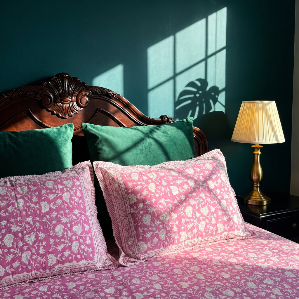 Verde Fern Hand Block Printed King Bedsheet