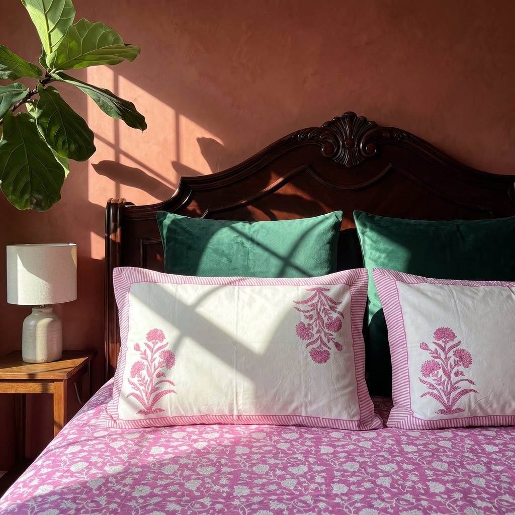 Verde Fern Hand Block Printed King Bedsheet
