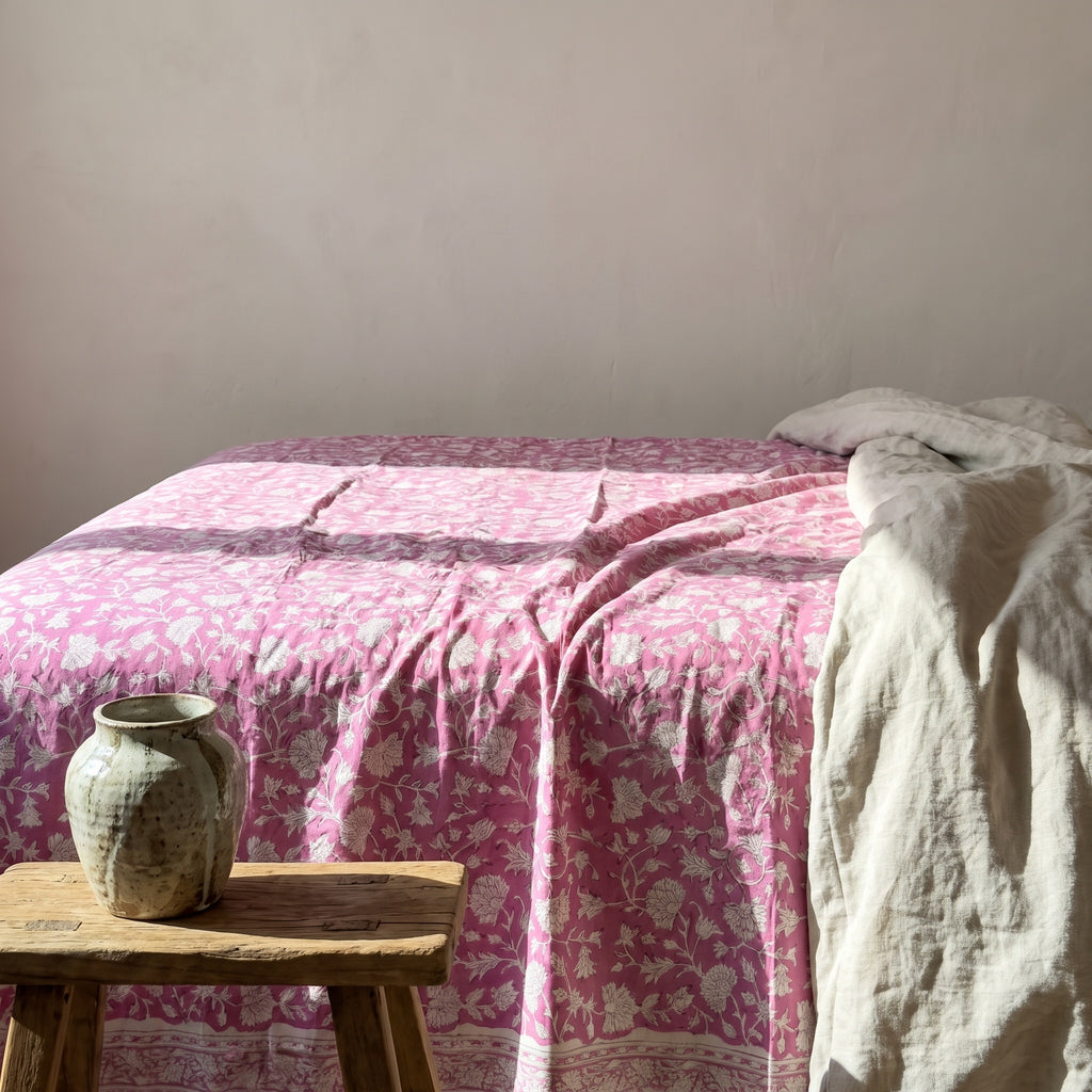 Verde Fern Hand Block Printed King Bedsheet
