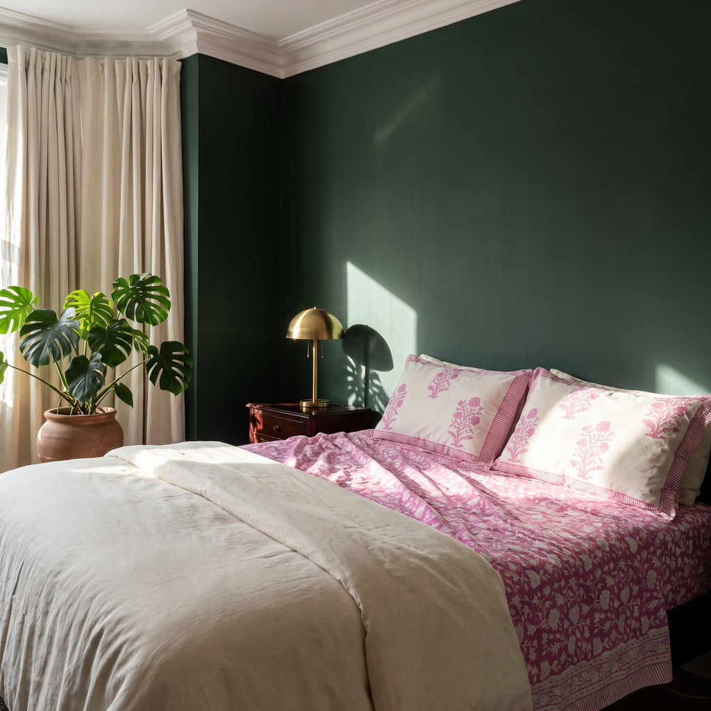 Verde Fern Hand Block Printed King Bedsheet