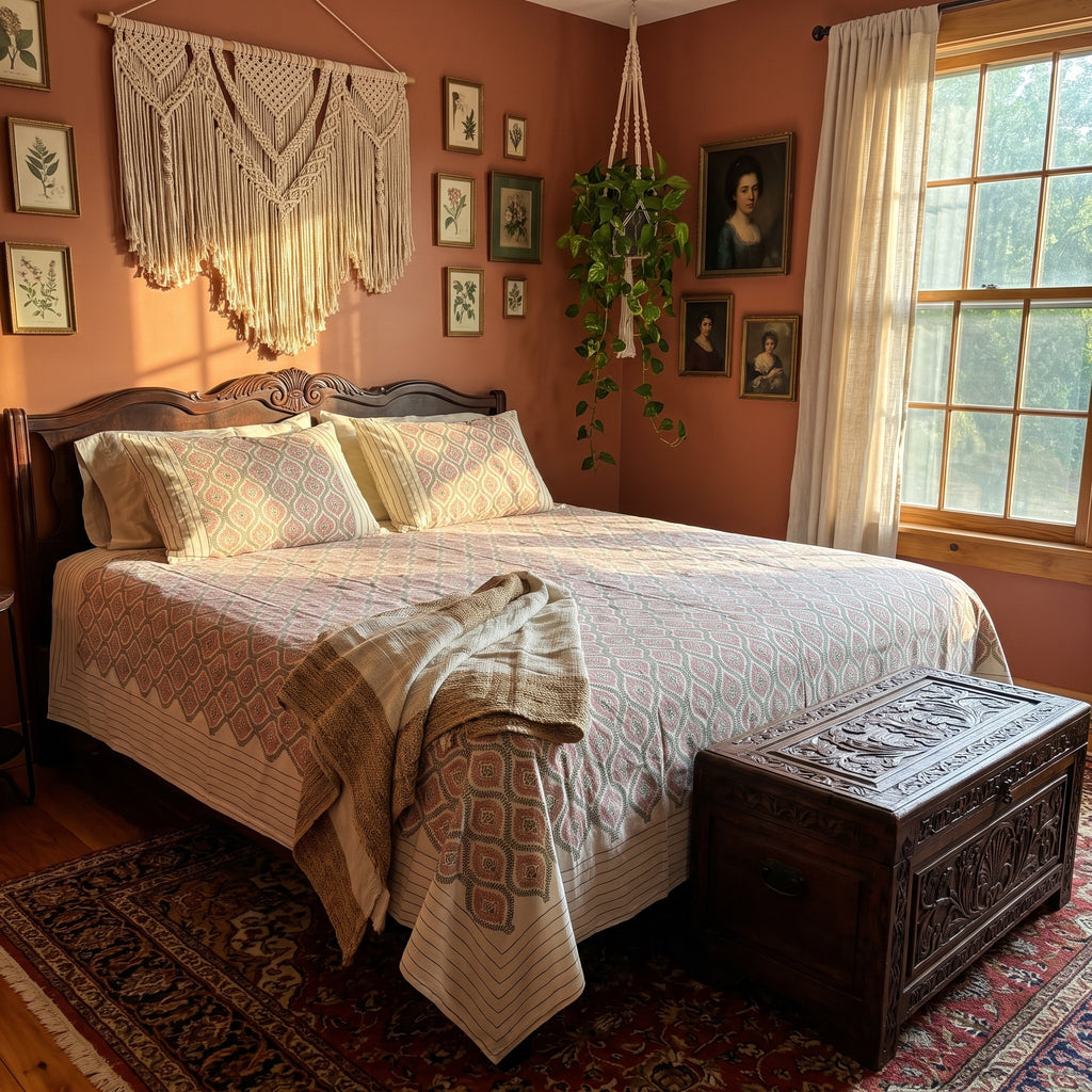 Sienna Terracotta Hand Block Printed King Bedsheet
