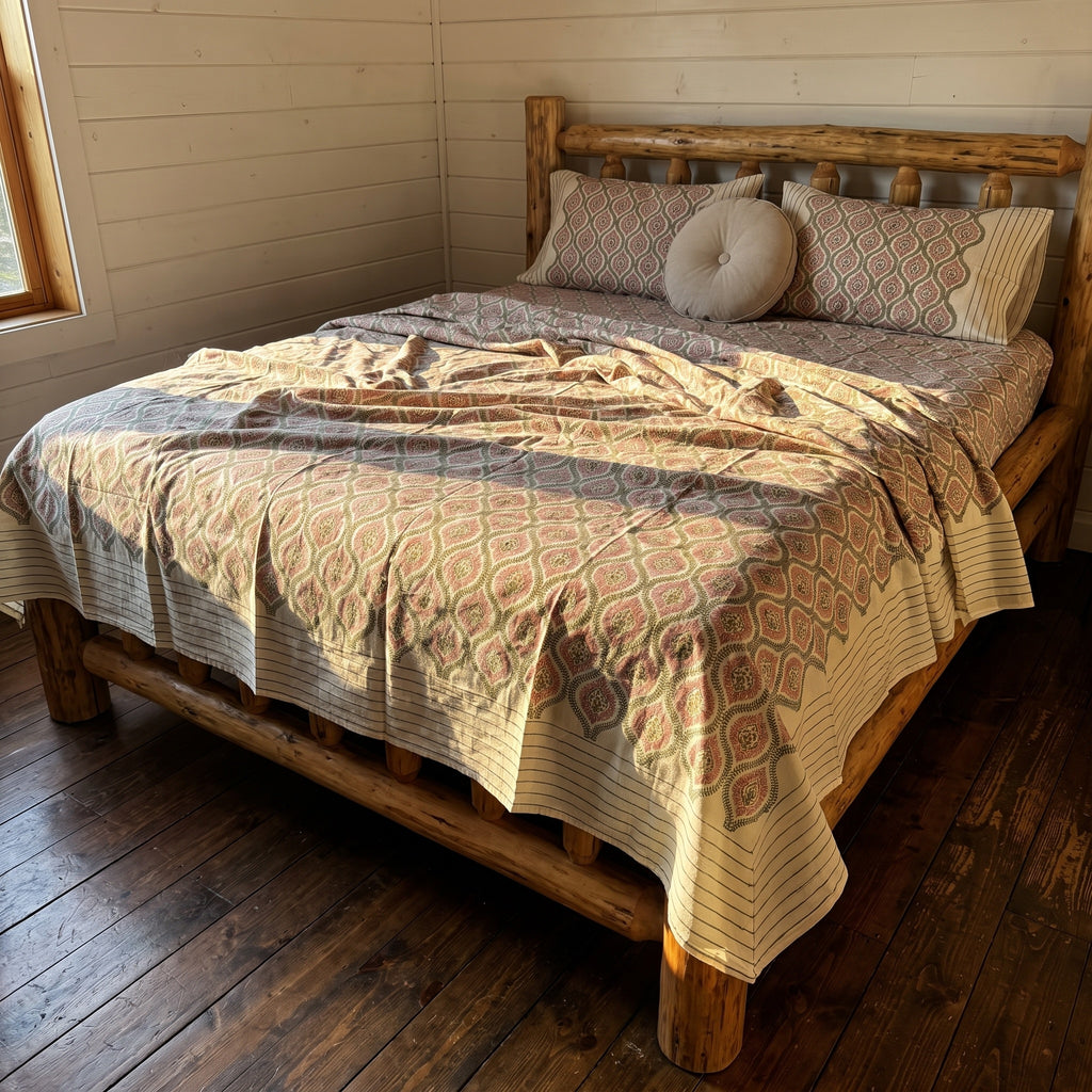 Sienna Terracotta Hand Block Printed King Bedsheet