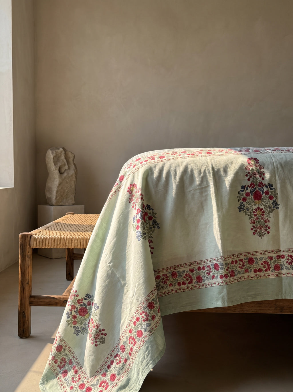 Indigo Bloom Hand Block Printed King Bedsheet
