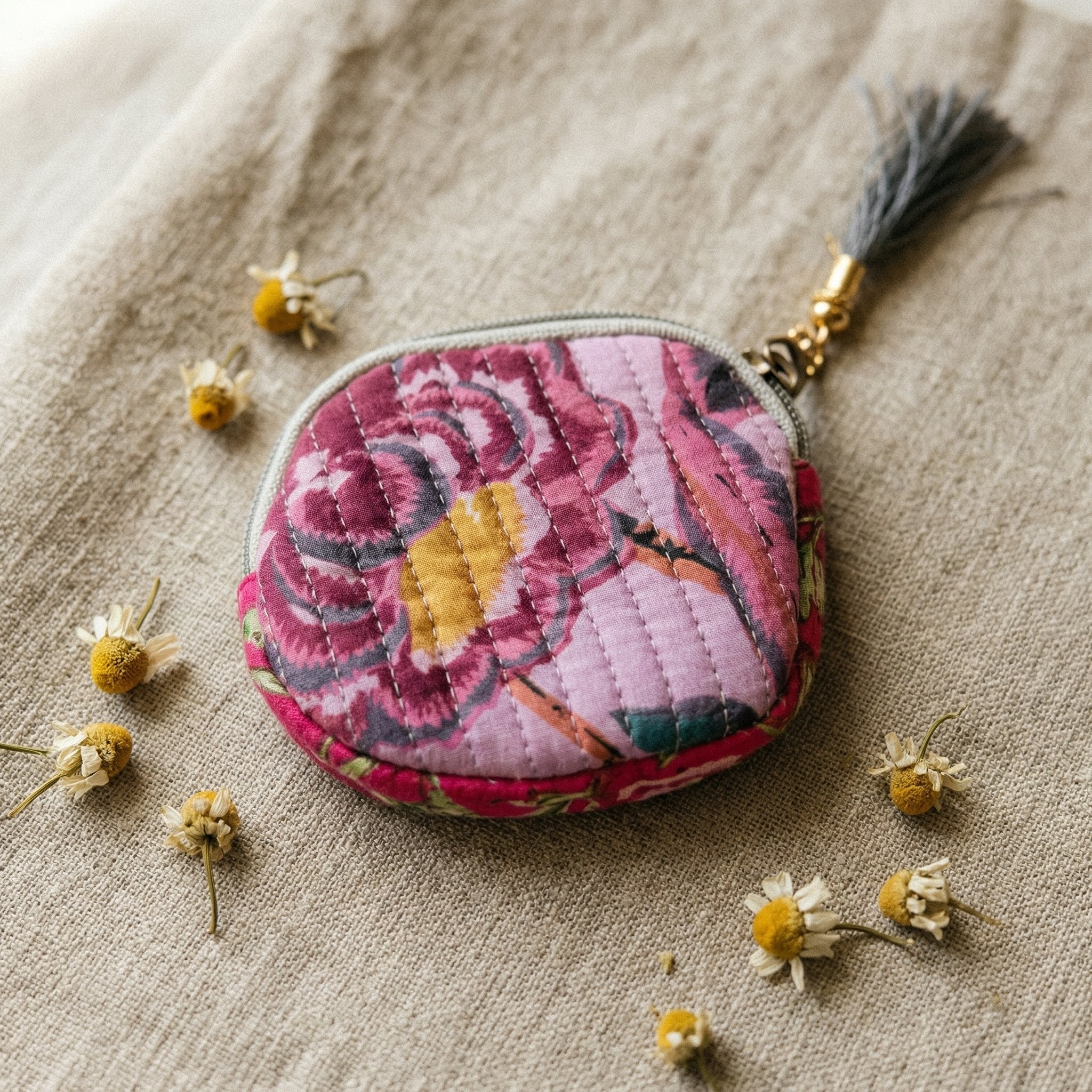 Gilded Amber Cotton Block Printed Coin Purse