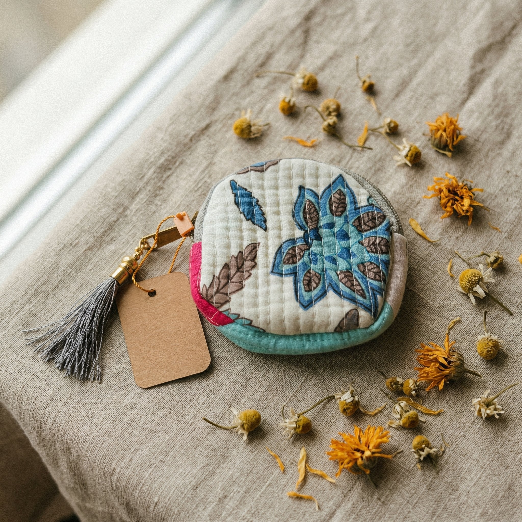 Indigo Bloom Cotton Block Printed Coin Purse