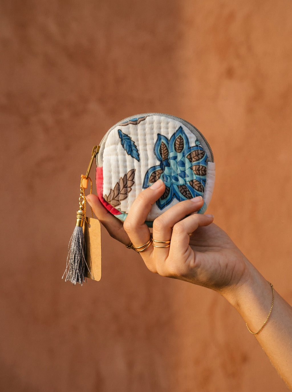 Indigo Bloom Cotton Block Printed Coin Purse