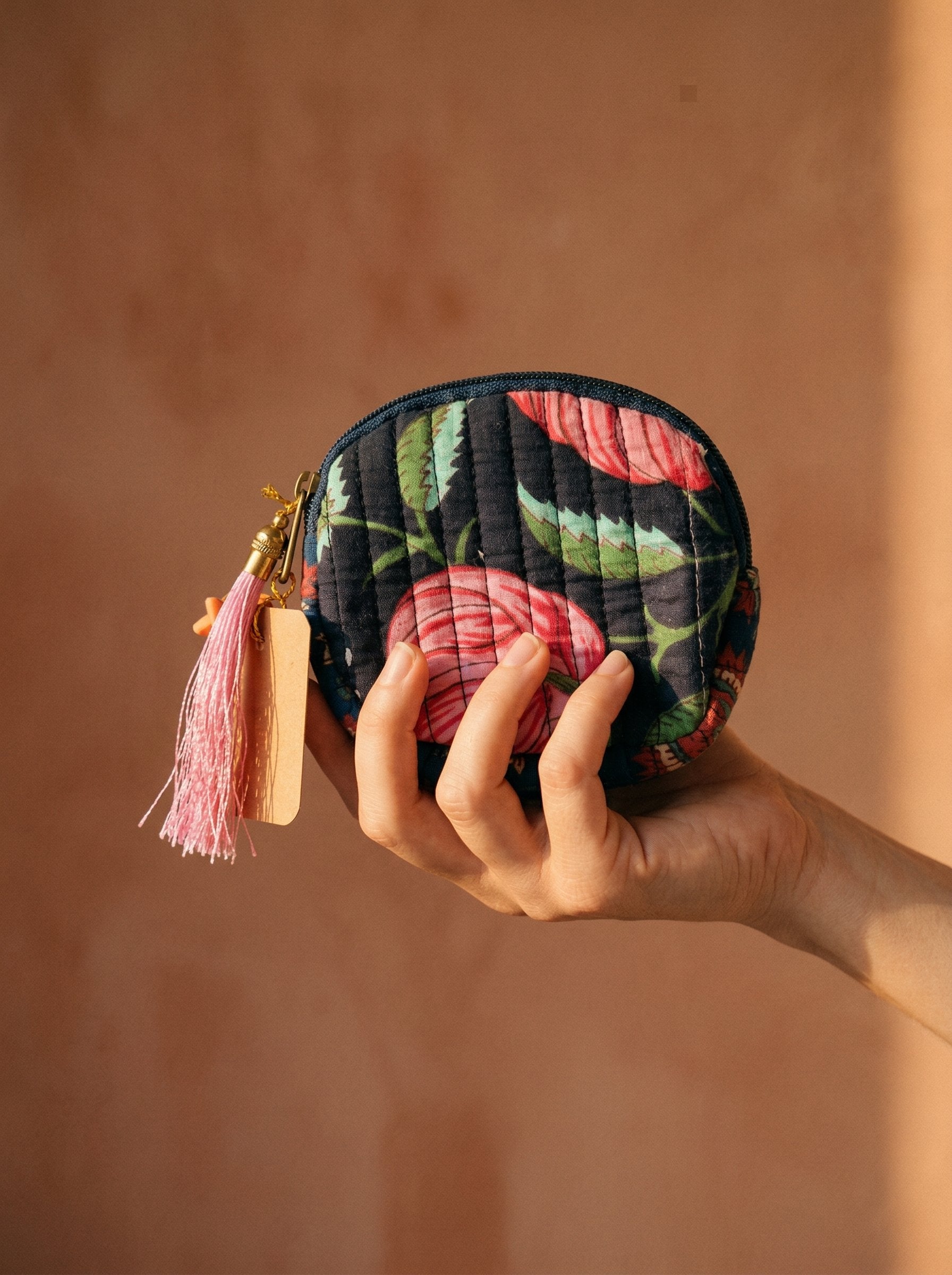 Whispering Lotus Cotton Block Printed Coin Purse