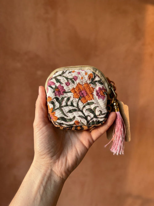 Amber Saffron Cotton Block Printed Coin Purse