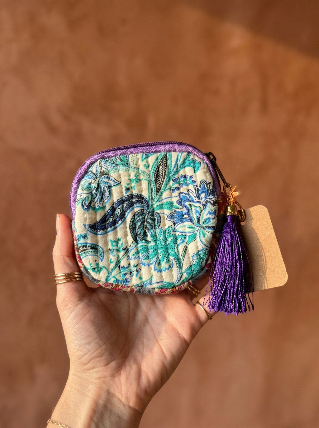 Saffron Terracotta Cotton Block Printed Coin Purse
