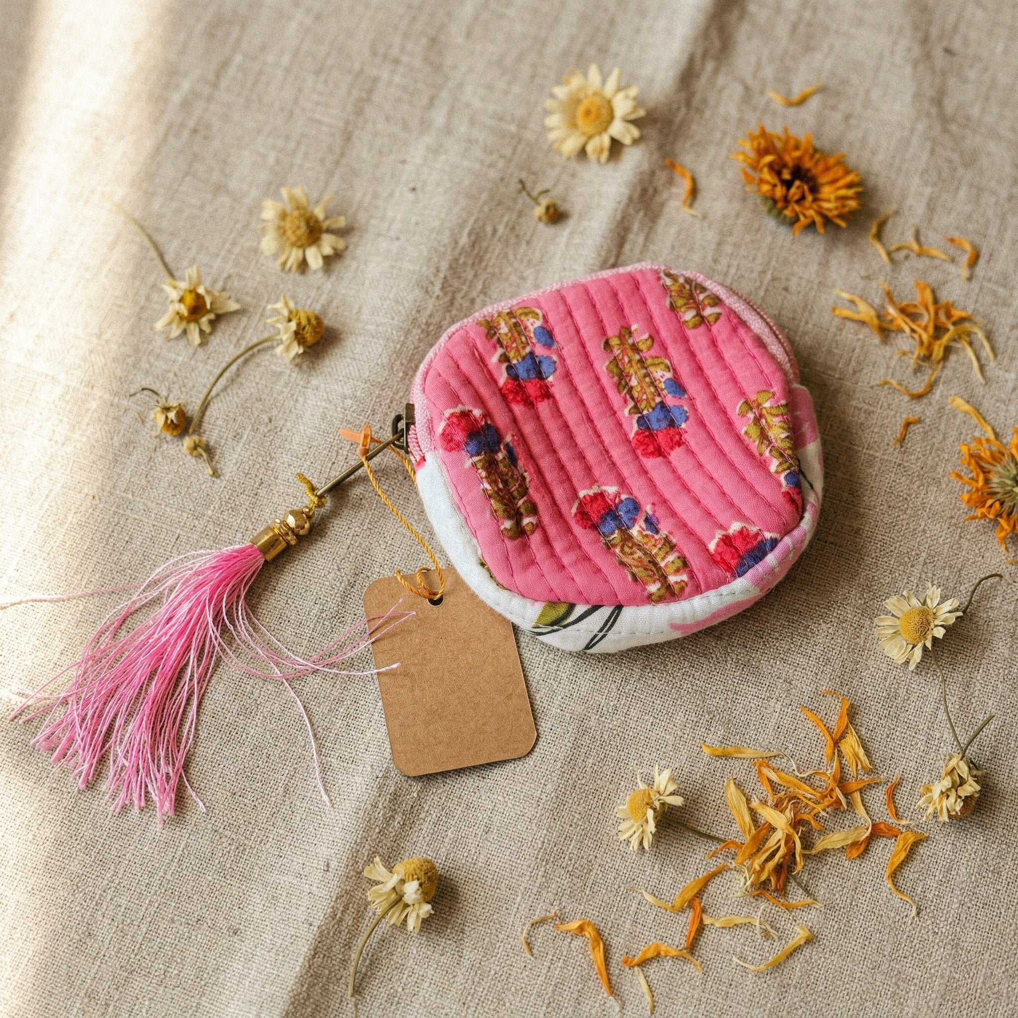 Amber Petal Cotton Block Printed Coin Purse