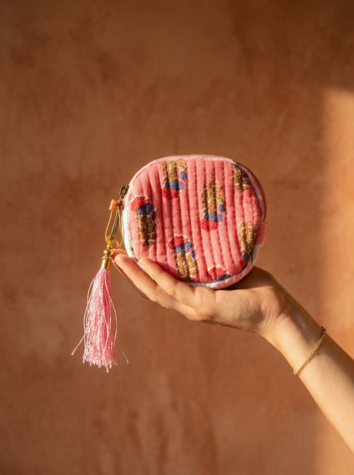 Amber Petal Cotton Block Printed Coin Purse