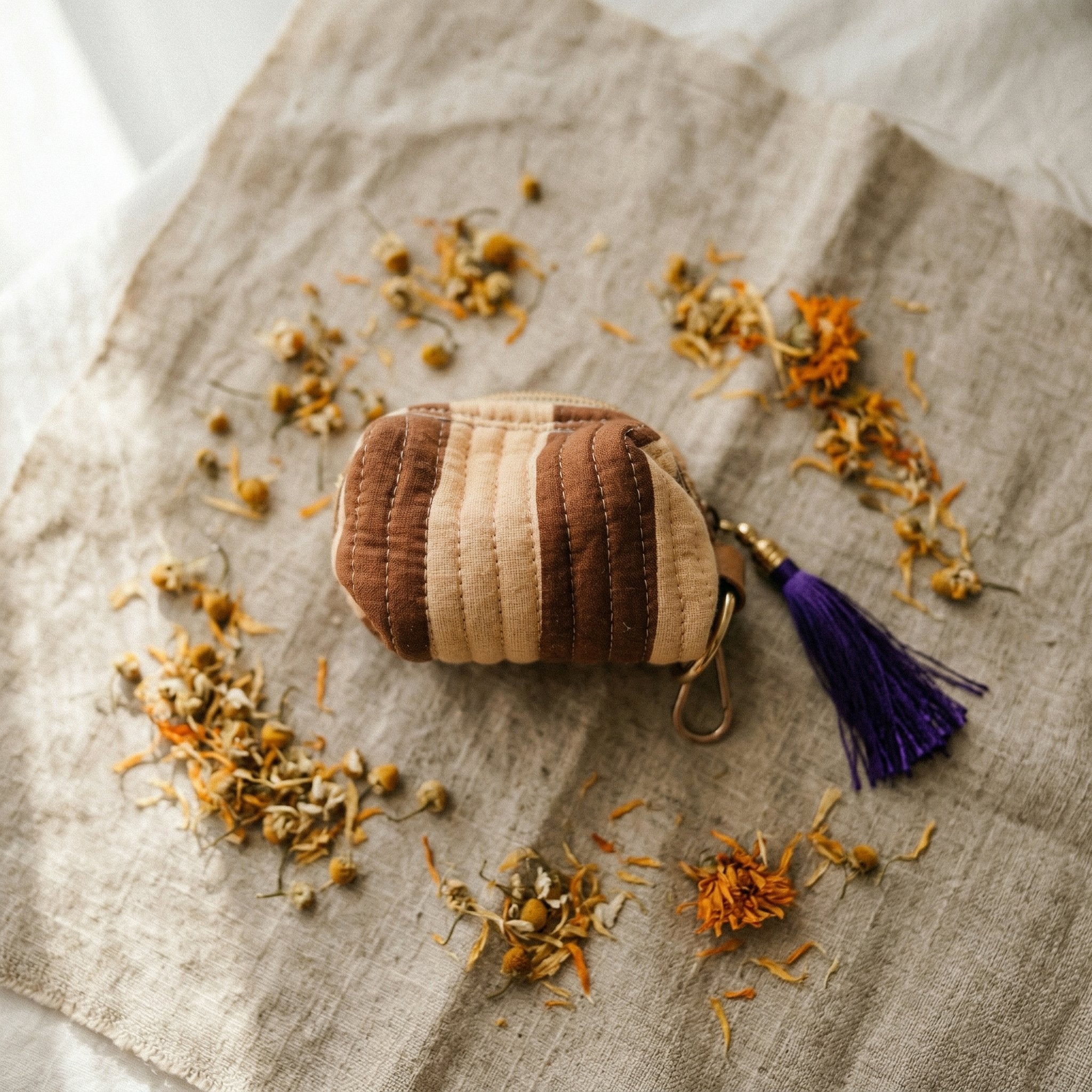 Fern Saffron Cotton Block Printed Coin Purse