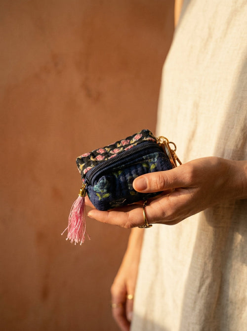 Azure Indigo Cotton Block Printed Coin Purse