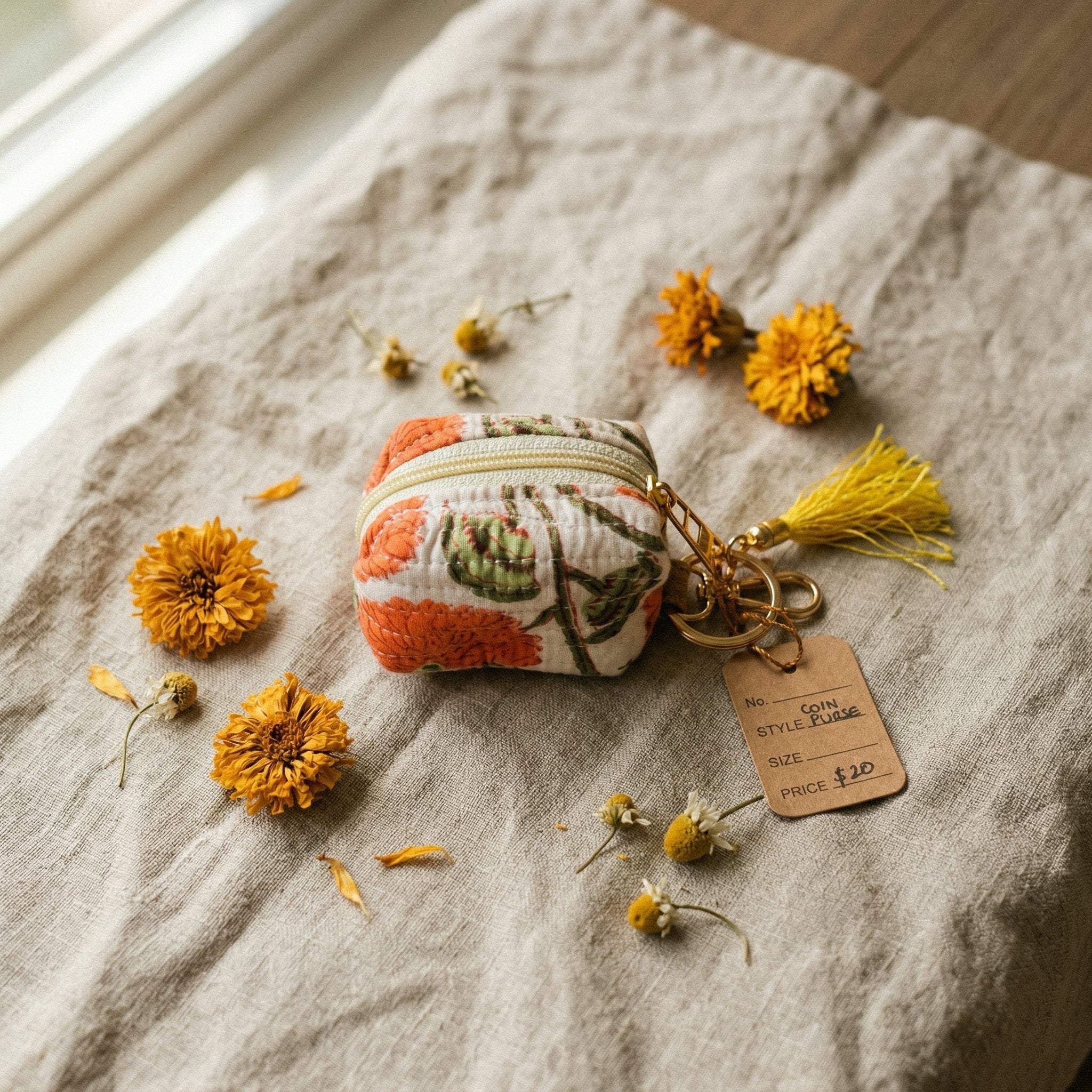 Verdant Fern Cotton Block Printed Coin Purse