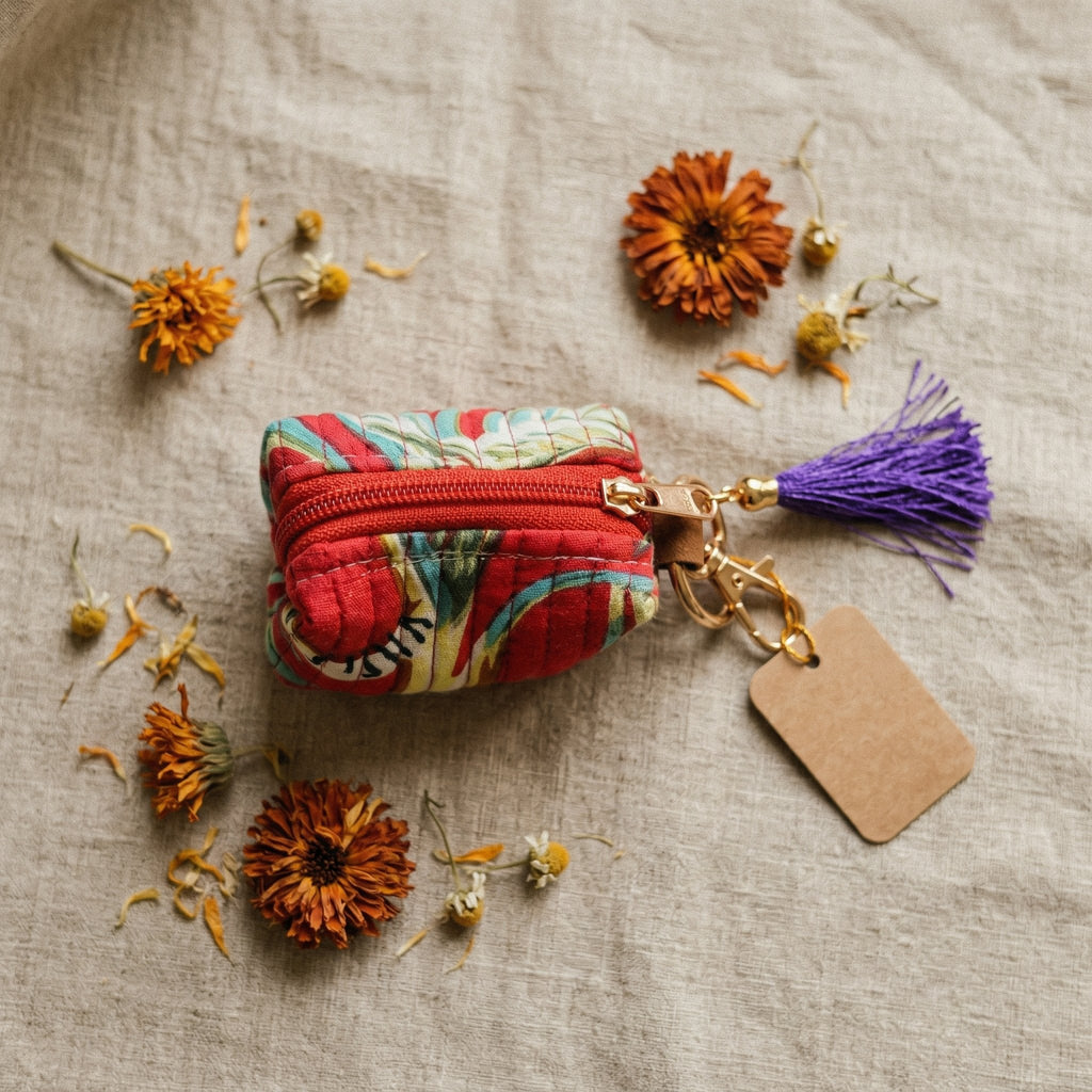 Fern Terracotta Cotton Block Printed Coin Purse