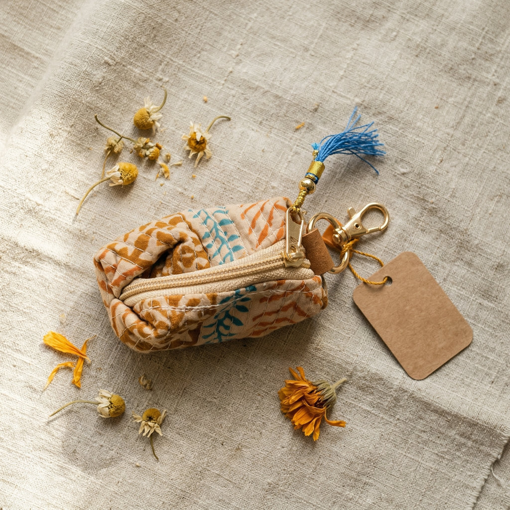 Indigo Bloom Cotton Block Printed Coin Purse