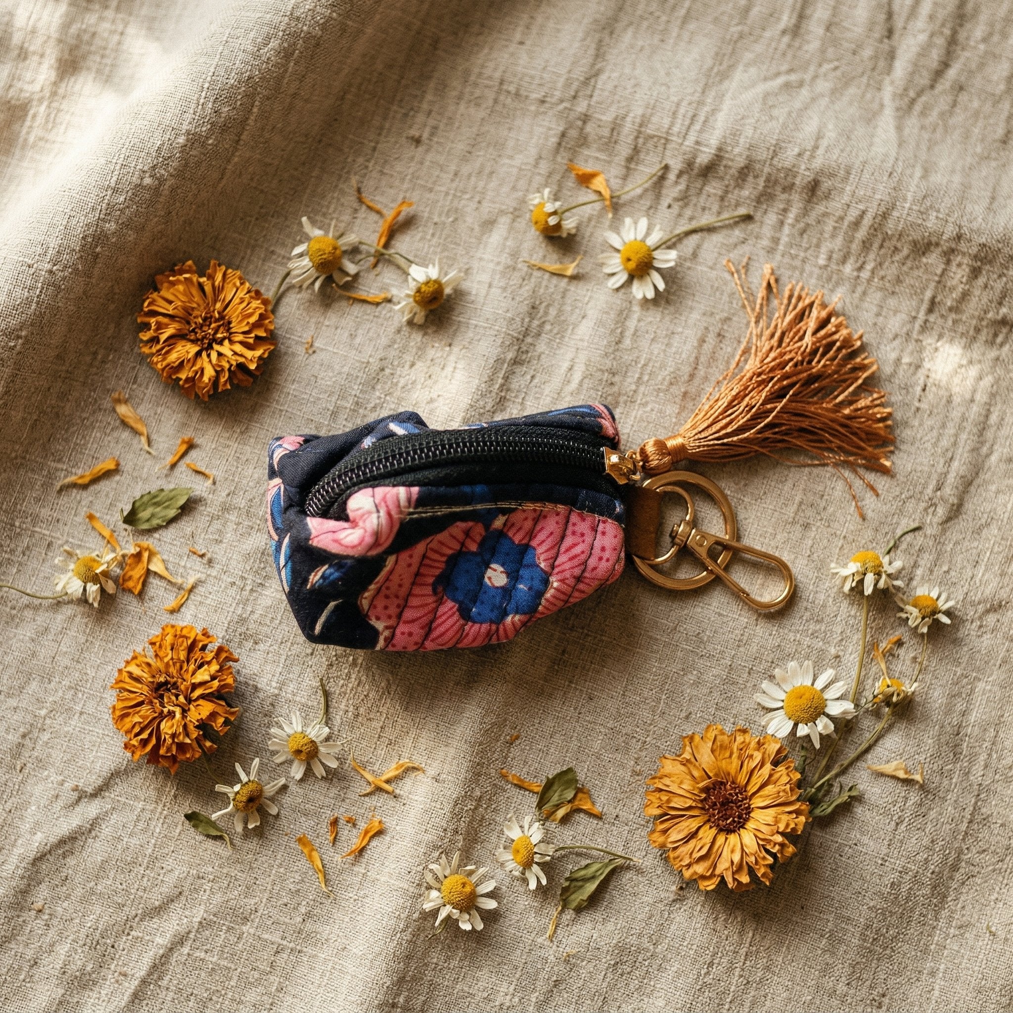 Lotus Blush Cotton Block Printed Coin Purse