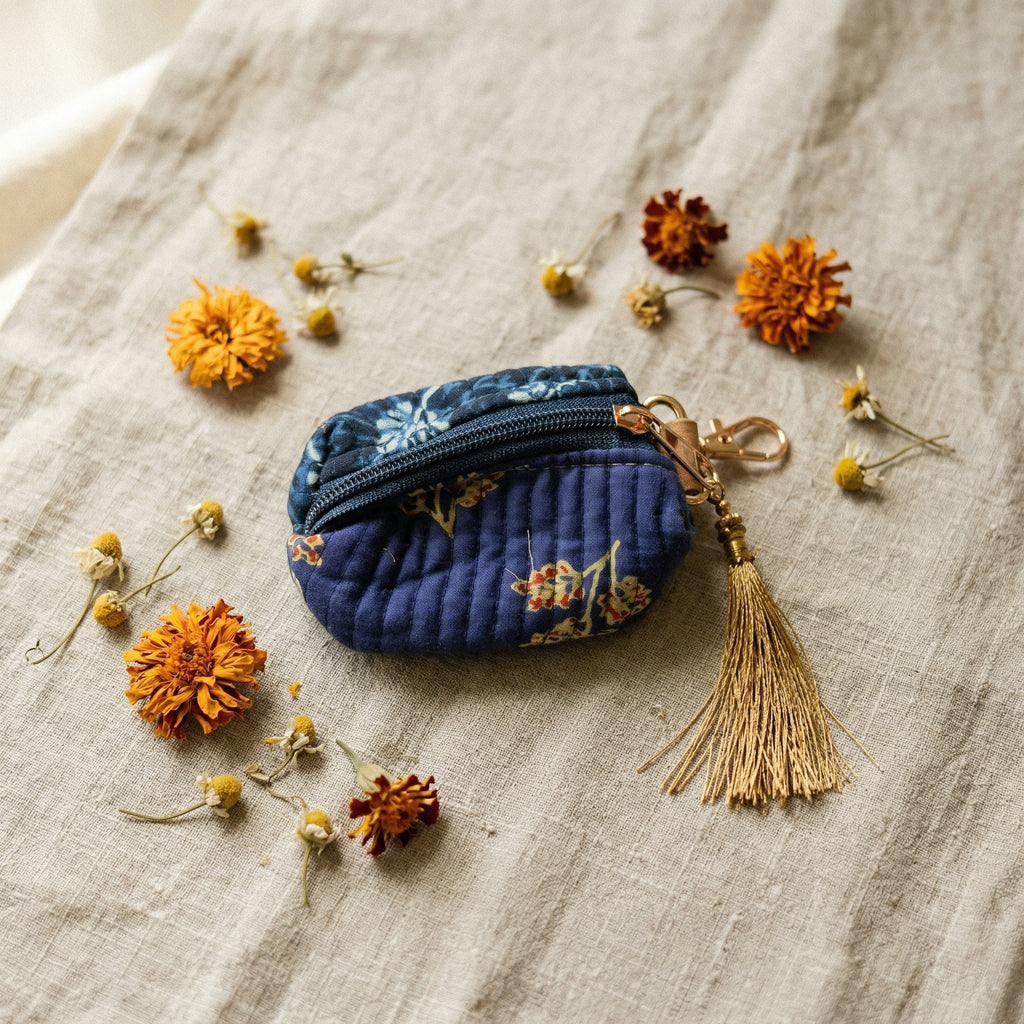 Bloom Indigo Cotton Block Printed Coin Purse