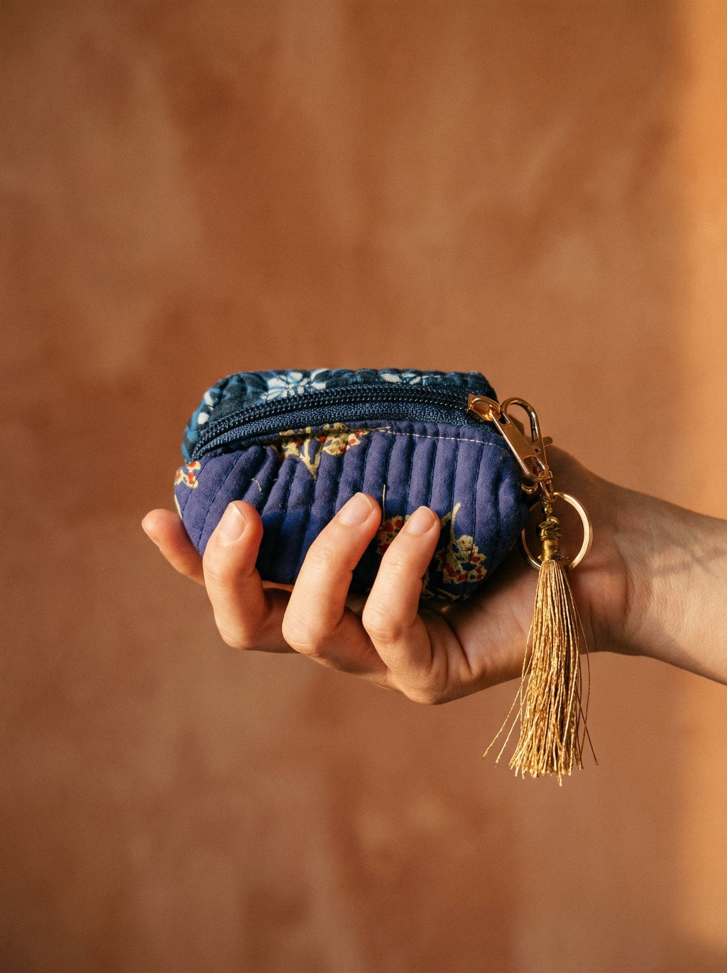 Bloom Indigo Cotton Block Printed Coin Purse