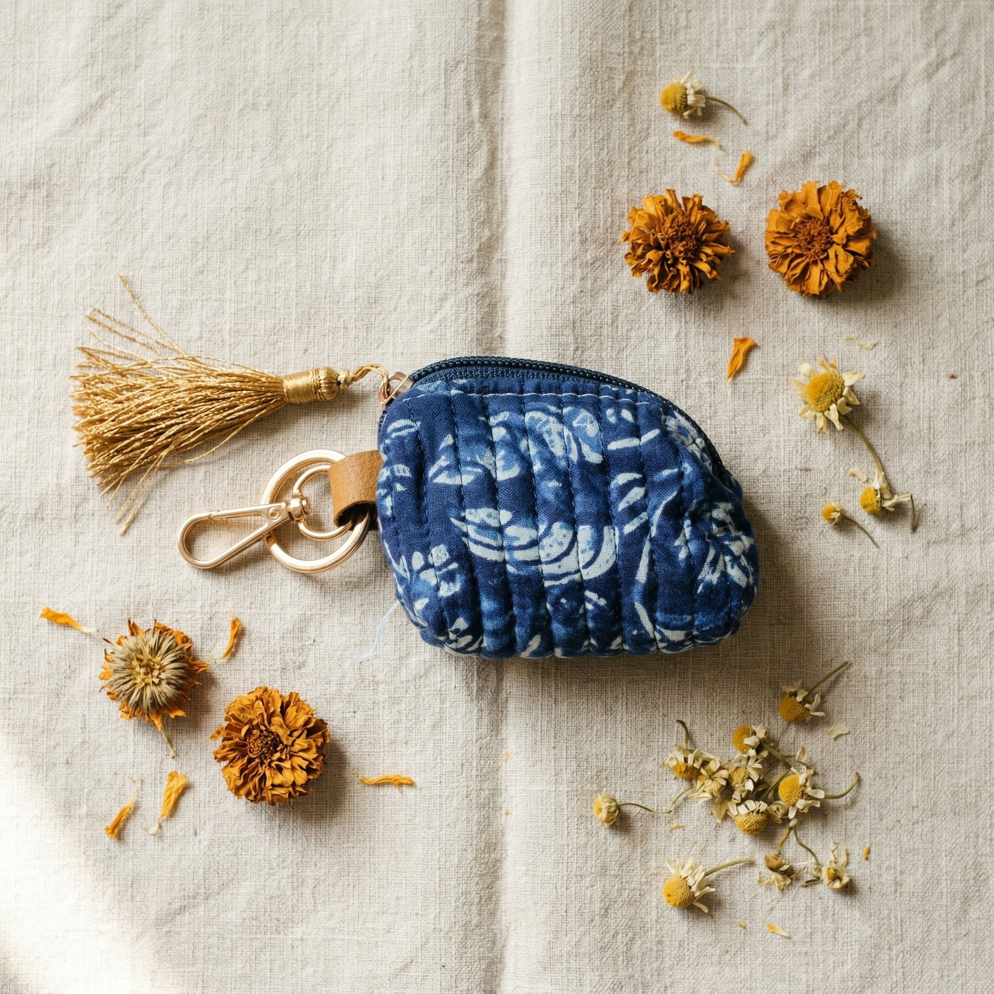 Fern Amber Cotton Block Printed Coin Purse