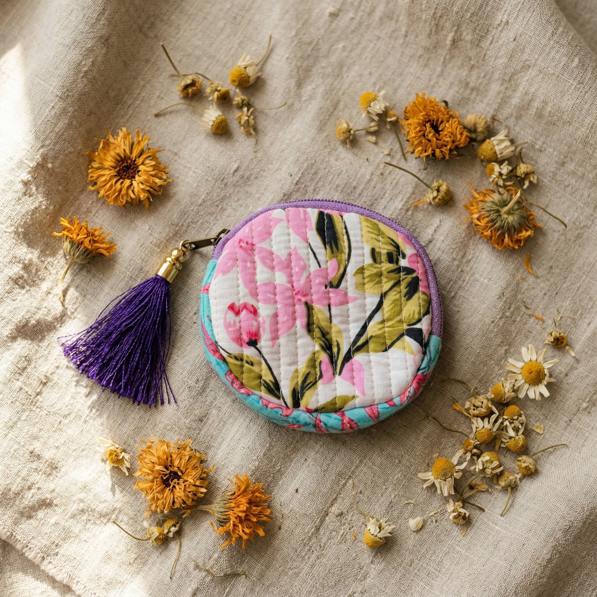 Maple Terracotta Cotton Block Printed Coin Purse