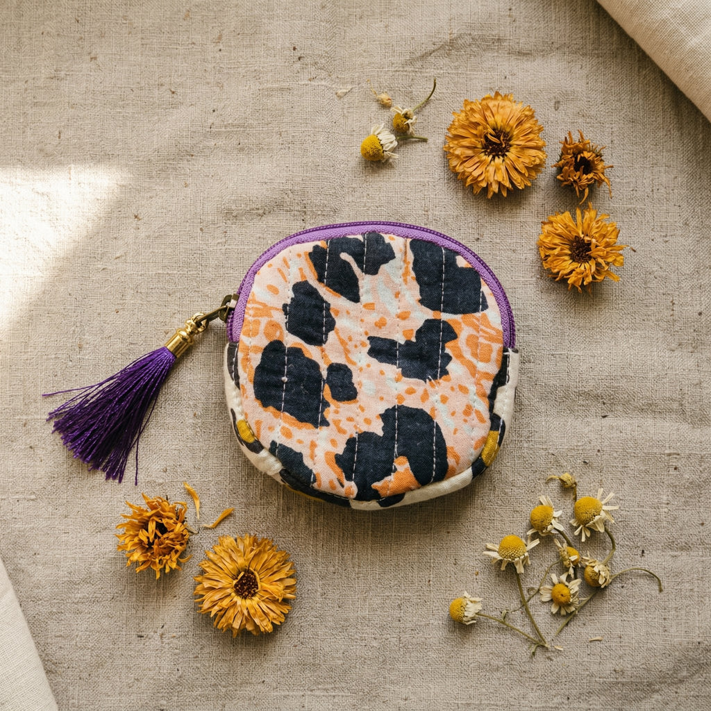 Maple Saffron Cotton Block Printed Coin Purse