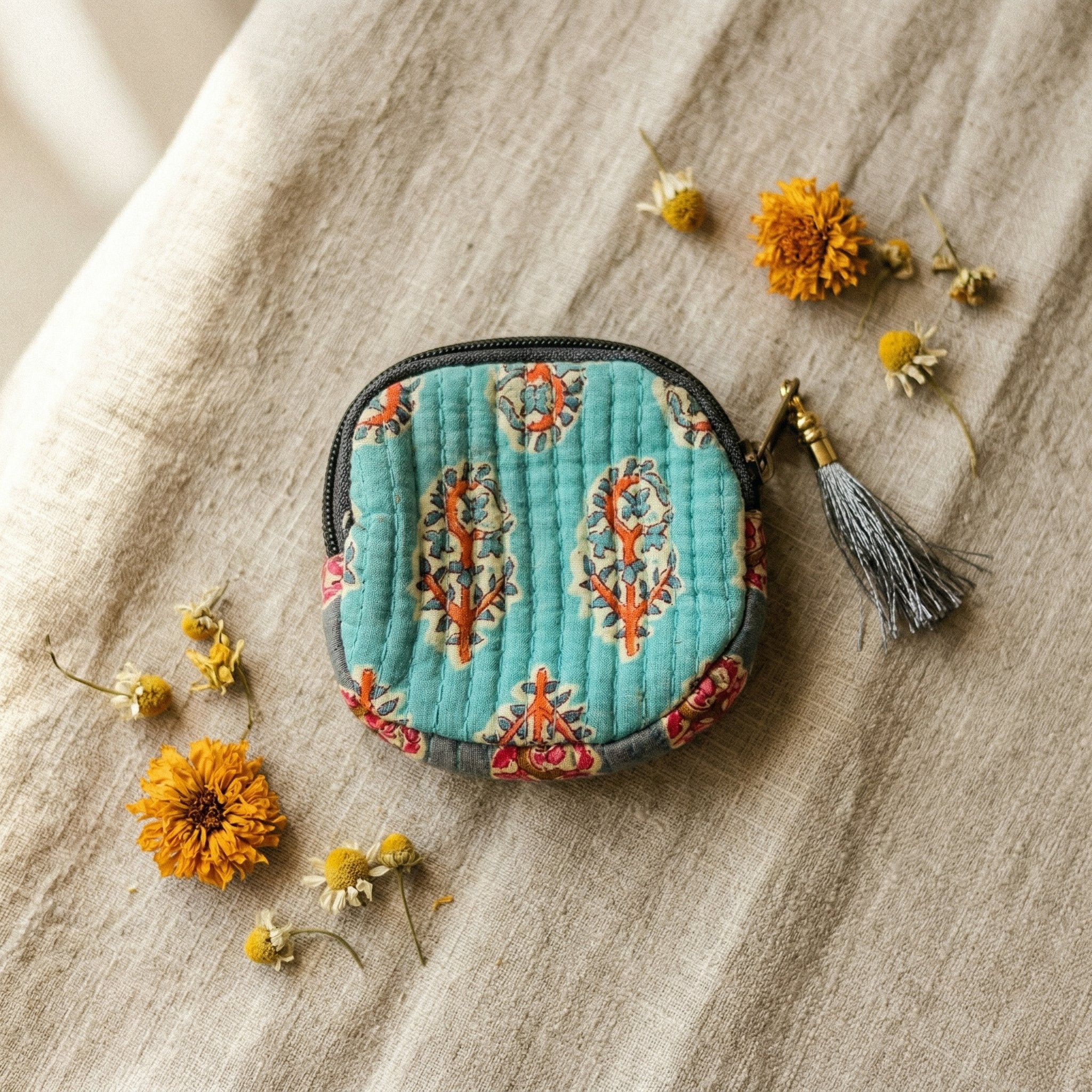 Stone Terracotta Cotton Block Printed Coin Purse