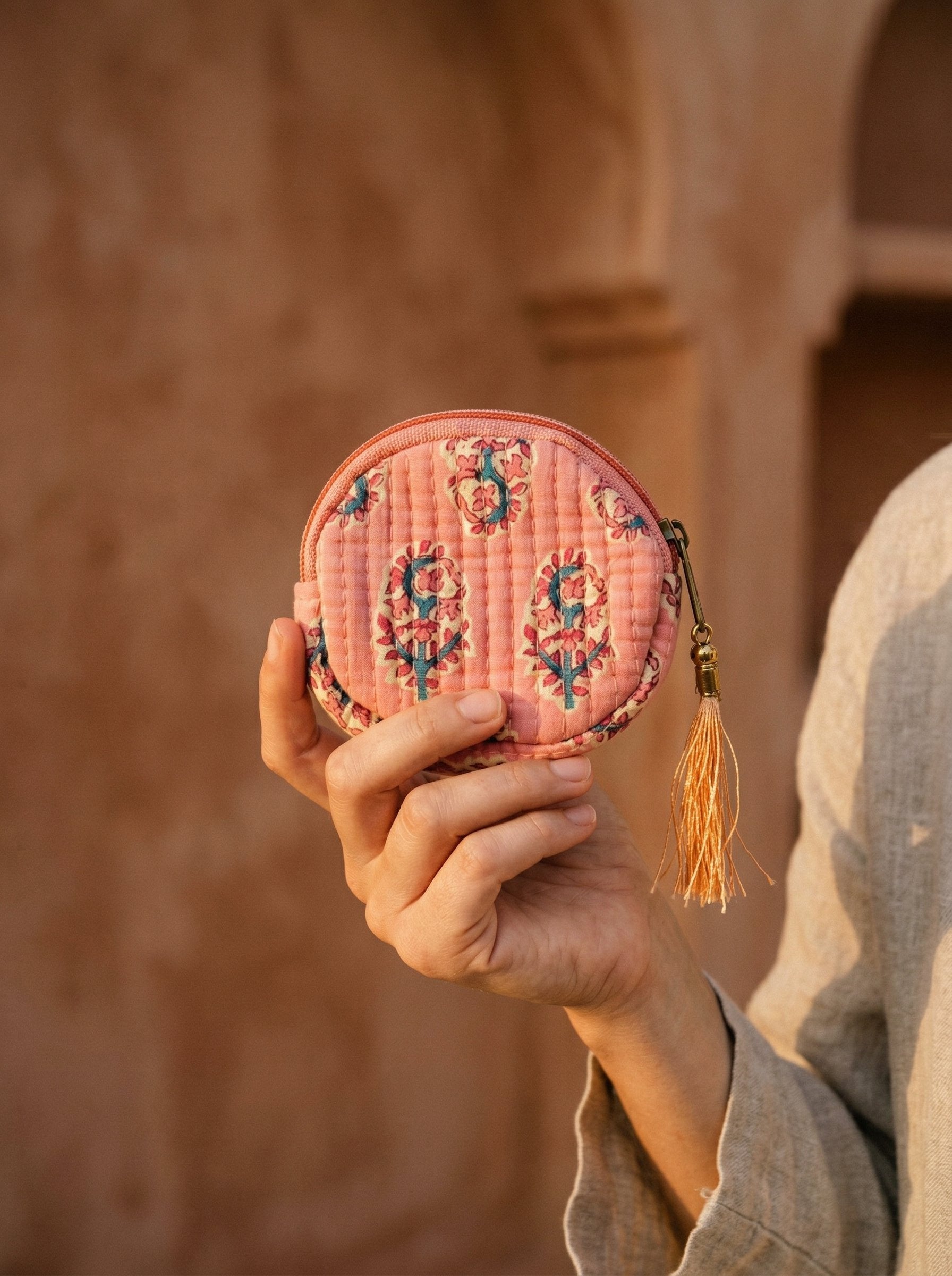 Ember Amber Cotton Block Printed Coin Purse