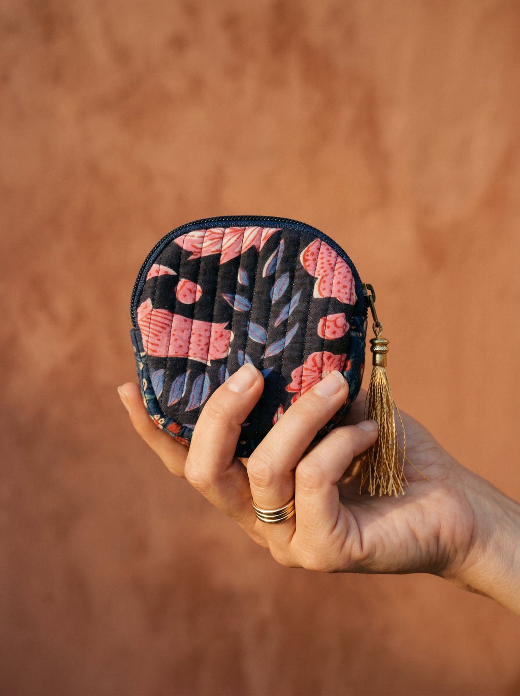 Bloom Sage Cotton Block Printed Coin Purse